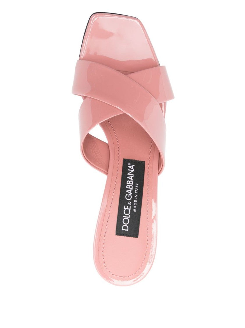 Dolce & Gabbana Sculpted Heel Leather Sandals With Cross-Strap Design