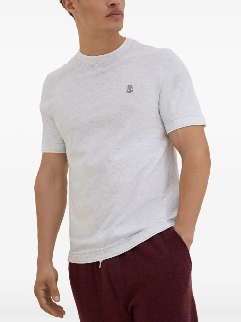 Brunello Cucinelli Short-Sleeve Crew Neck T-Shirt In Light Heathered Cotton