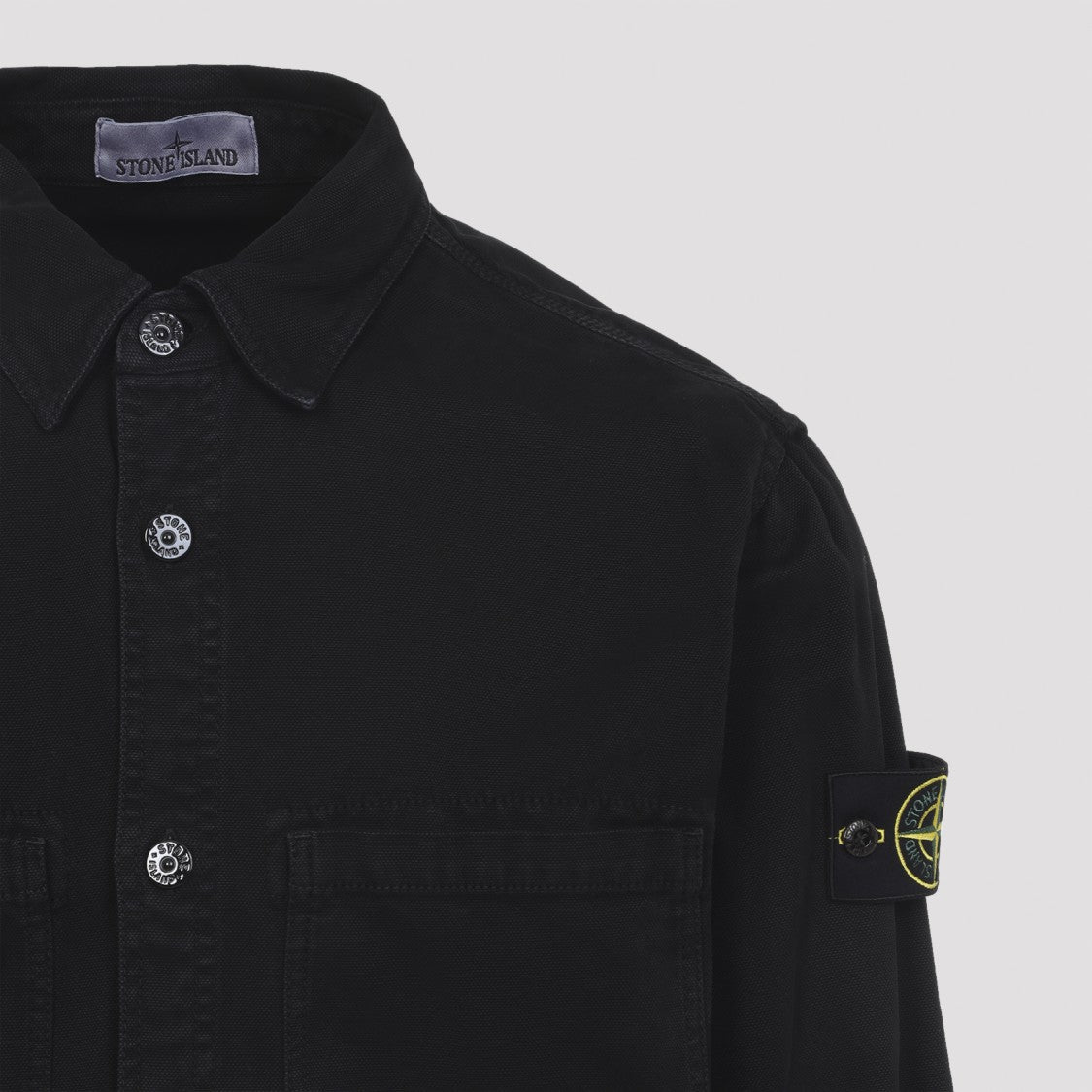 Stone Island Classic Black Button-Up Shirt With Chest Pockets