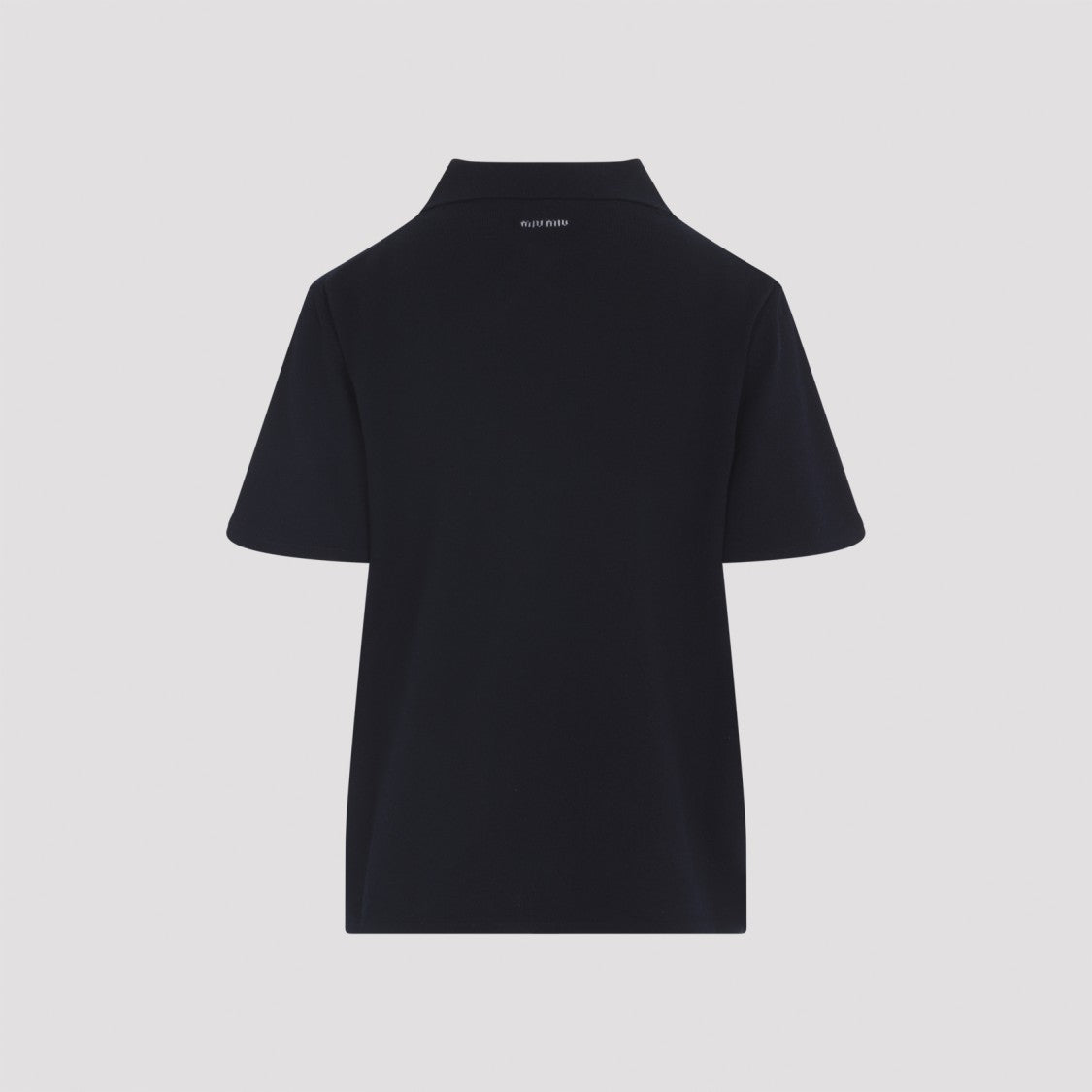 Miu Miu Diagonal-Zip Blue Cashmere Polo With Straight Hem