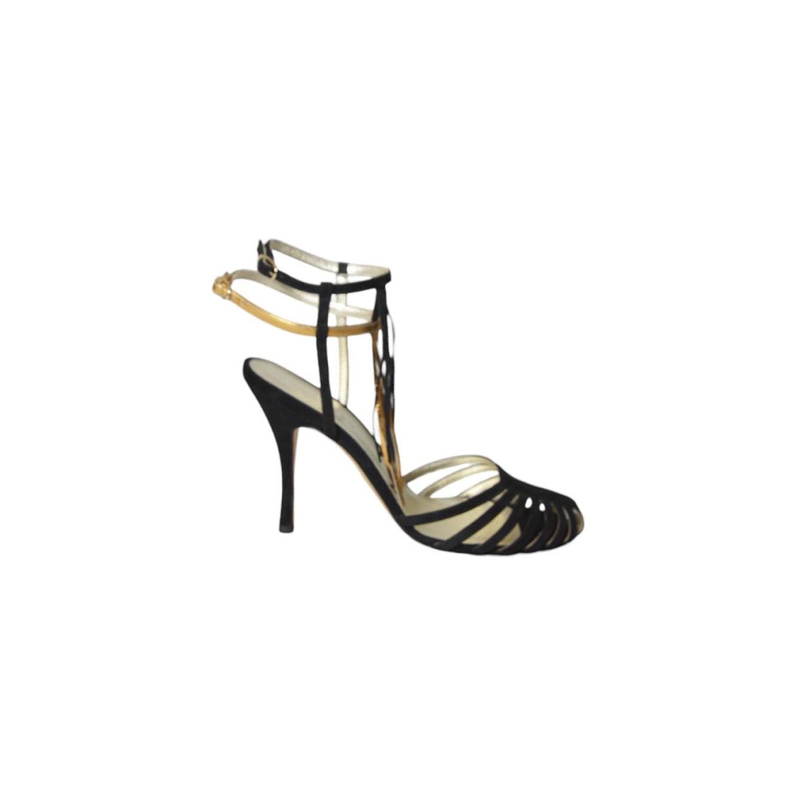 Cabeceo Cage Design Black Suede High-Heeled Sandals