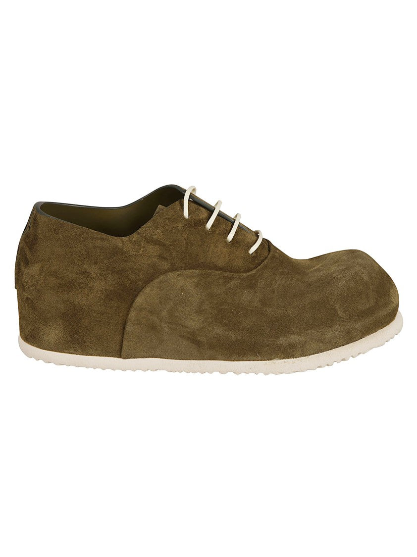 Premiata Rounded Toe Green Calf Leather Flat Shoes