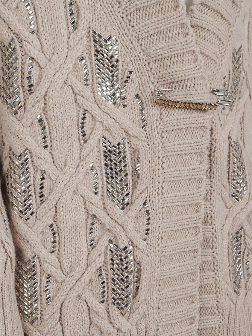 Ermanno Scervino Chunky Cable Knit Sweater With Metallic Embellishments