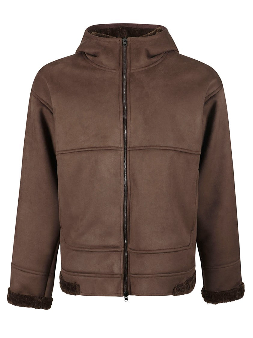 Herno Eco-Leather Suede Hooded Jacket With Warm Shearling Lining