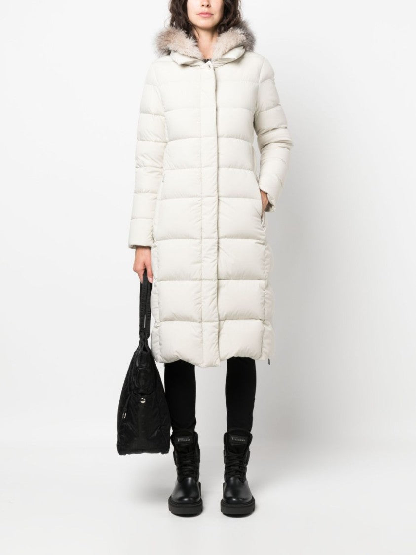 Moorer Long Down Jacket With Hairy Hat