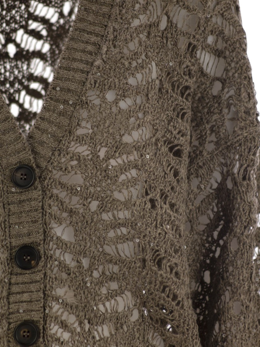 Brunello Cucinelli Foliage Lace Cardigan In Linen