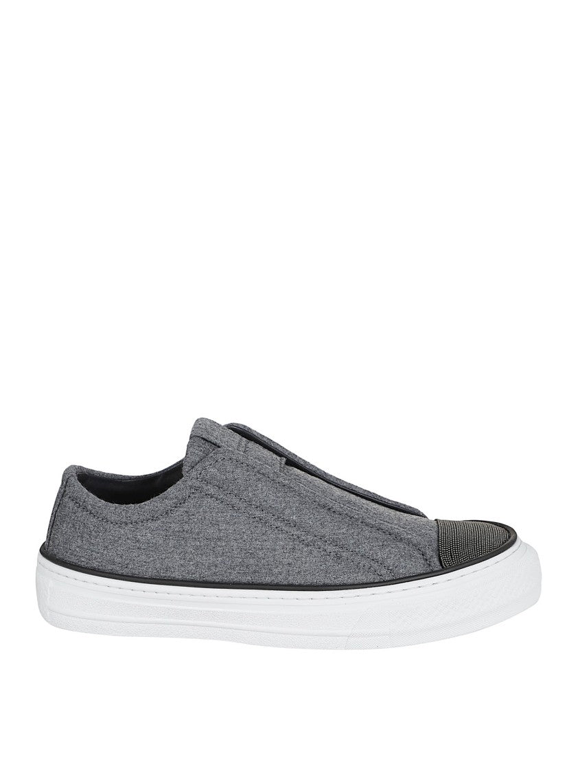 Brunello Cucinelli Textured Wool Slip-On Sneakers With Almond Toe