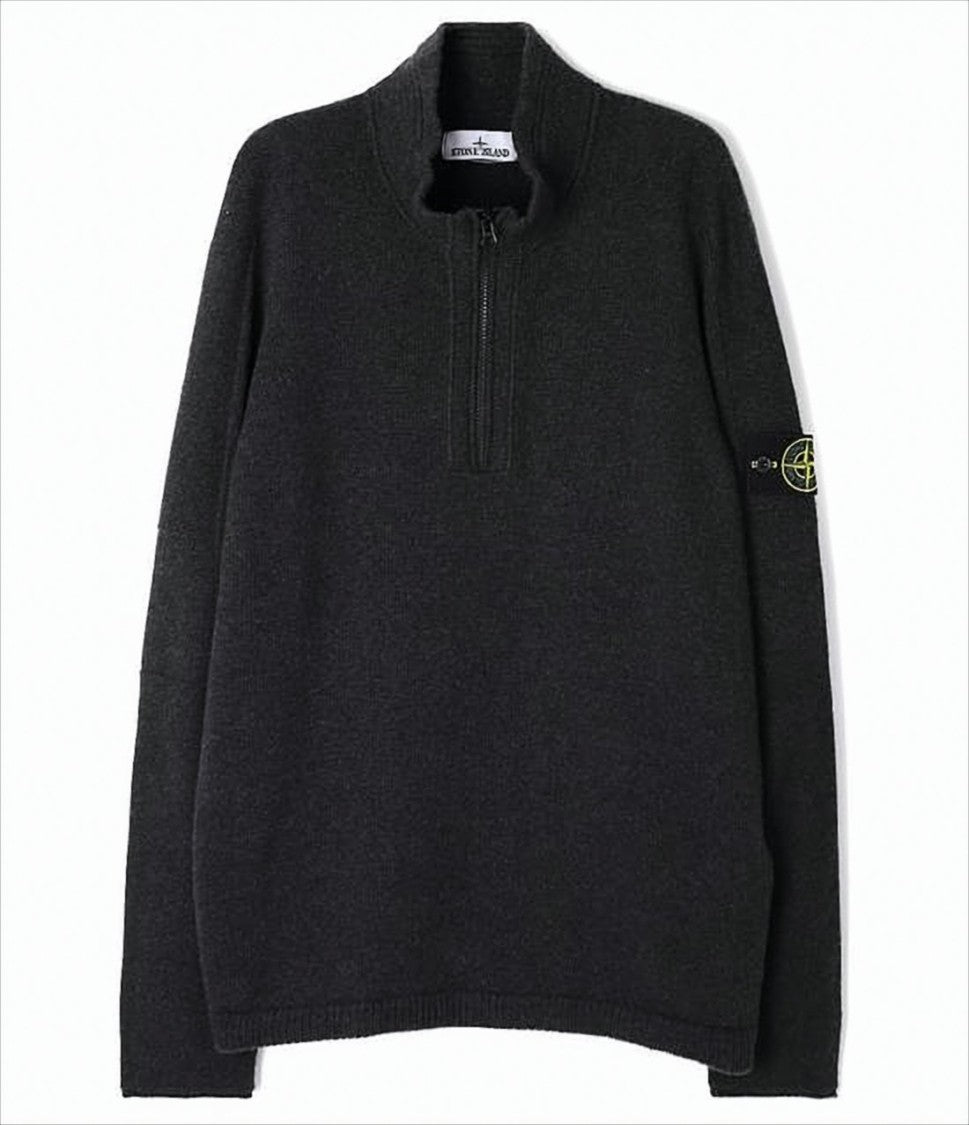 Stone Island Charcoal Grey Turtleneck Sweater With Half-Zip Closure