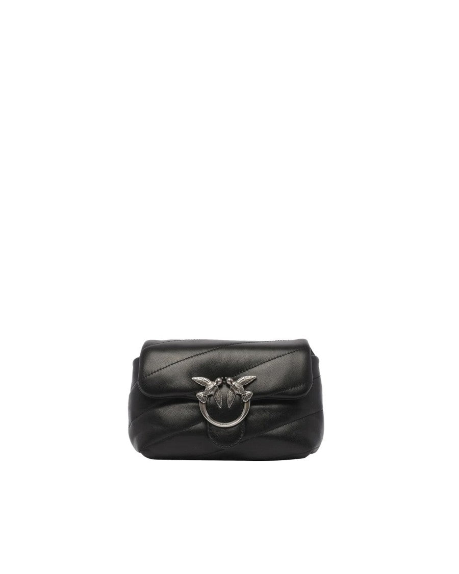 Pinko Small Baby Love Bag Puff Crossbody Bag In Black/Old Silver