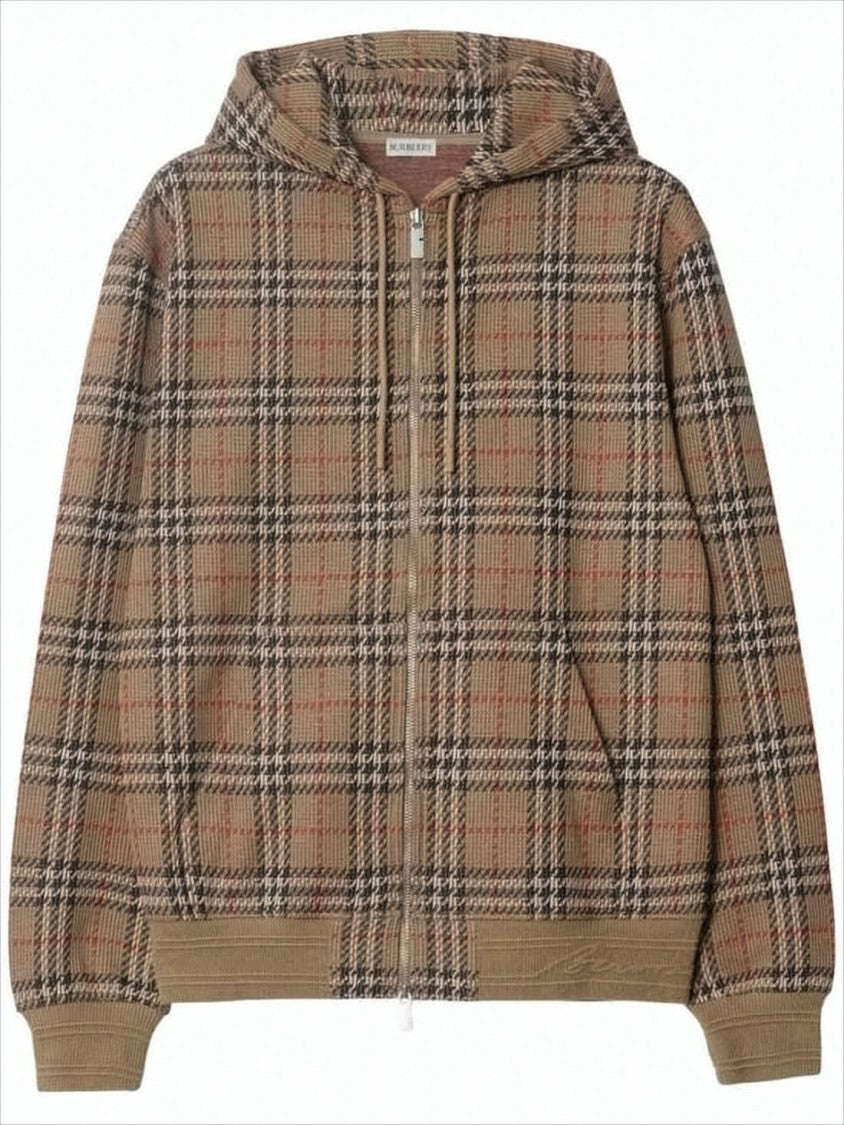 Burberry Iconic Check Pattern Hooded Sweatshirt With Zip Closure