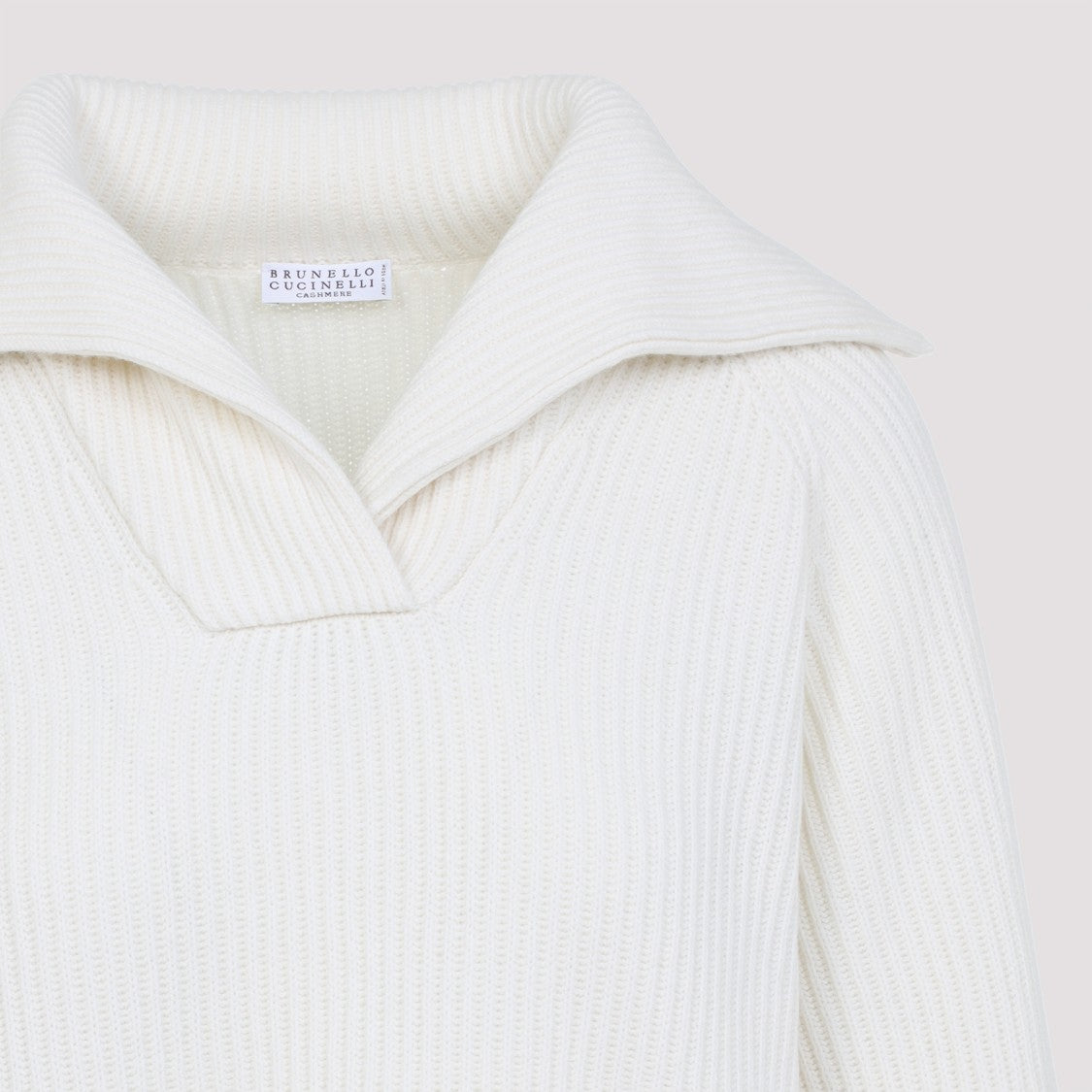 Brunello Cucinelli Wide Collar Ribbed Knit Sweater