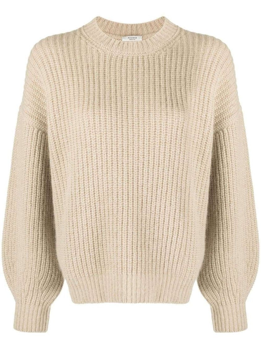 Peserico Crew-Neck Cable-Knit Beige Knitwear Jumper