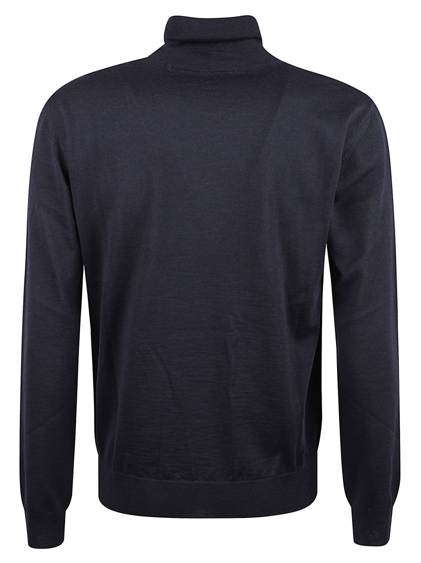Valentino Garavani Dark Blue Turtleneck Sweater With Embroidered Logo