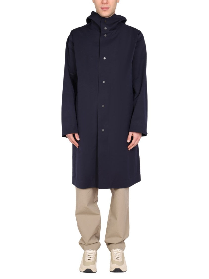 Monobi Hooded Trench Coat With Tall Neck