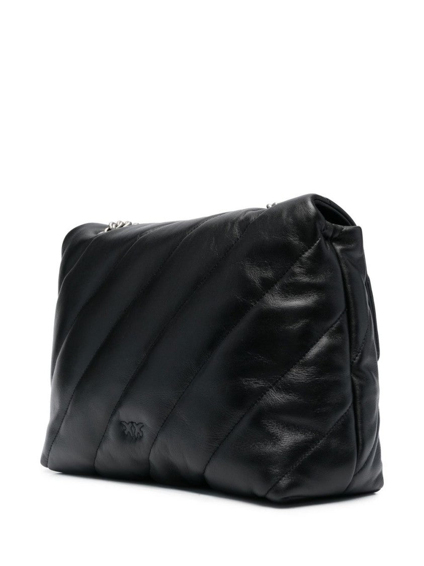 Pinko Quilted Sheepskin Leather Shoulder Bag With Silver Hardware