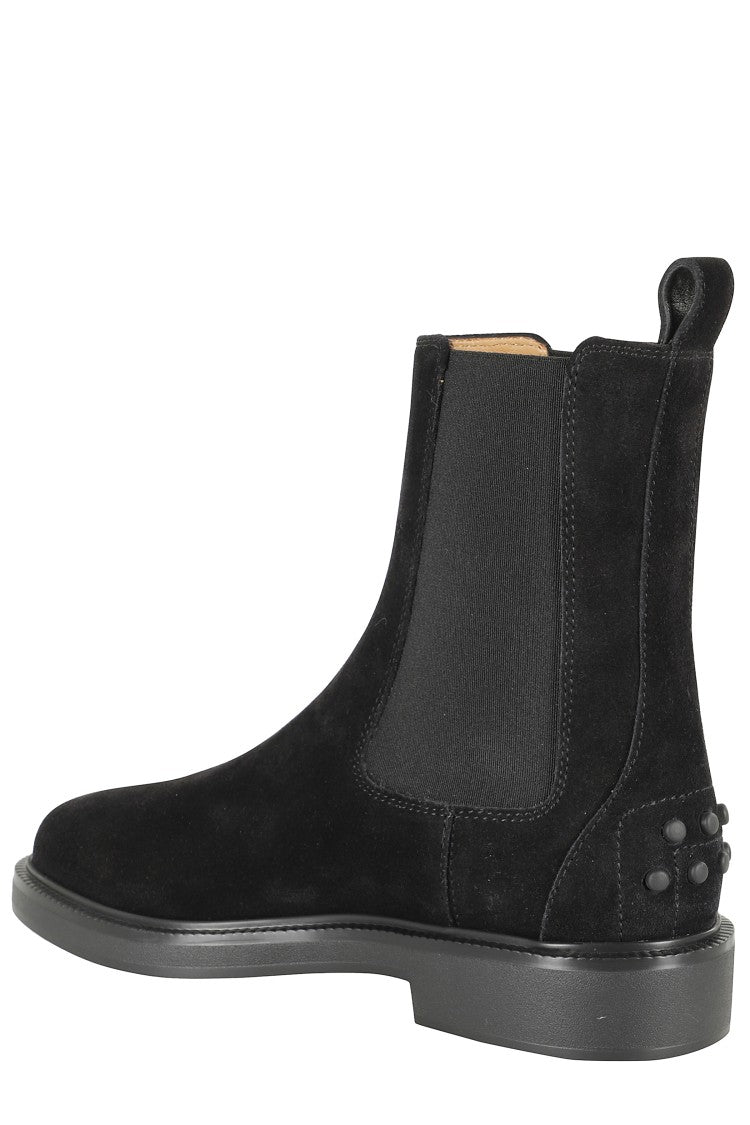 Tod's Suede Ankle Boots With Round Toe And Elastic Inserts