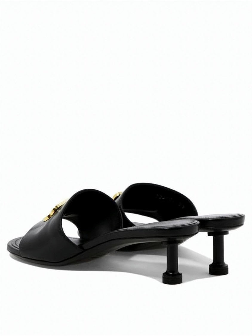 Balenciaga Open-Toe Mules With Metallic Double-B Logo