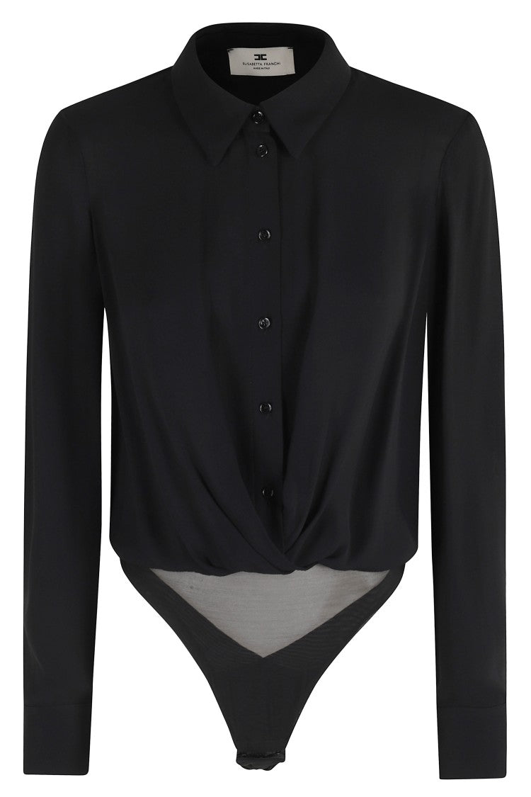 Elisabetta Franchi Fitted Bodysuit Shirt With Draped Front