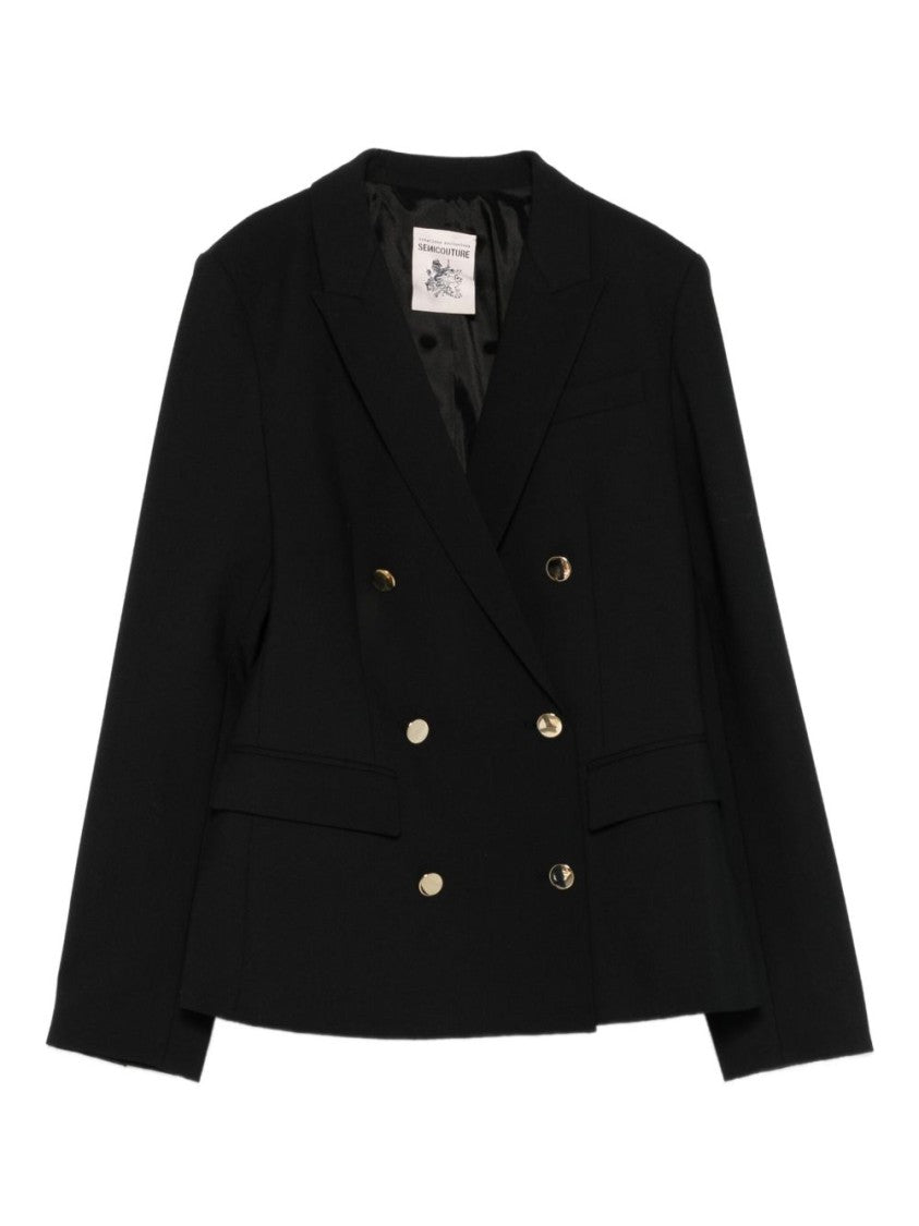 Semi Couture Tailored Double-Breasted Blazer With Gold-Tone Buttons