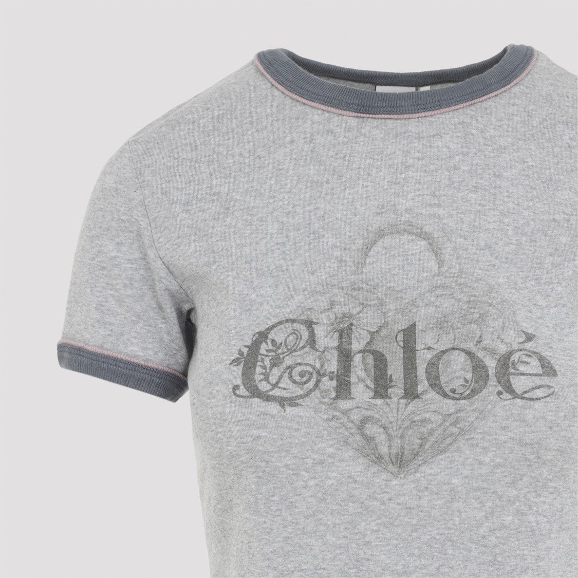 Chloé Melange Grey Cotton T-Shirt With Graphic Print