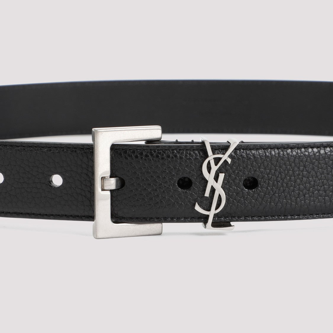 Saint Laurent Grained Calf Leather Belt With Silver-Tone Squared Buckle