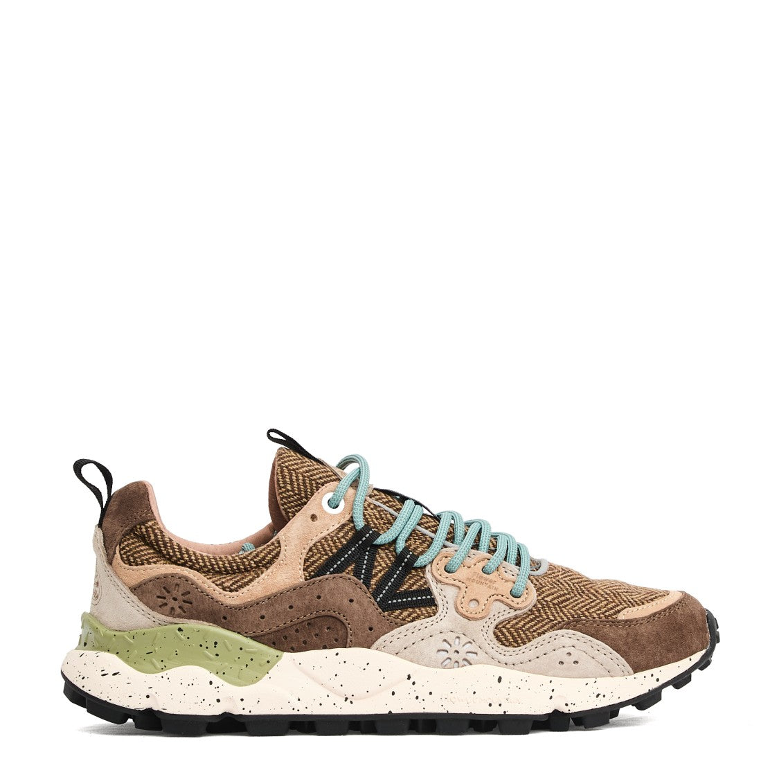 Flower Mountain Textured Brown Suede Sneakers With Herringbone Panels