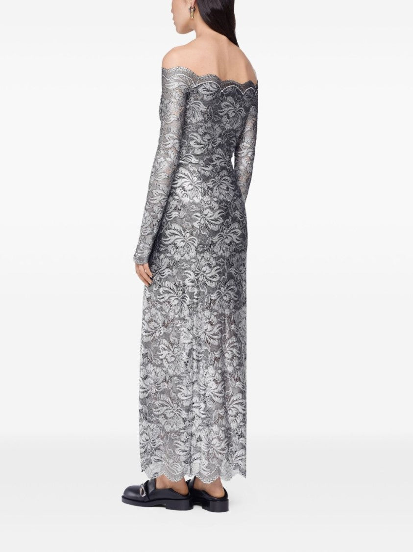 Rabanne Nero E Argento Off-The-Shoulder Midi Dress