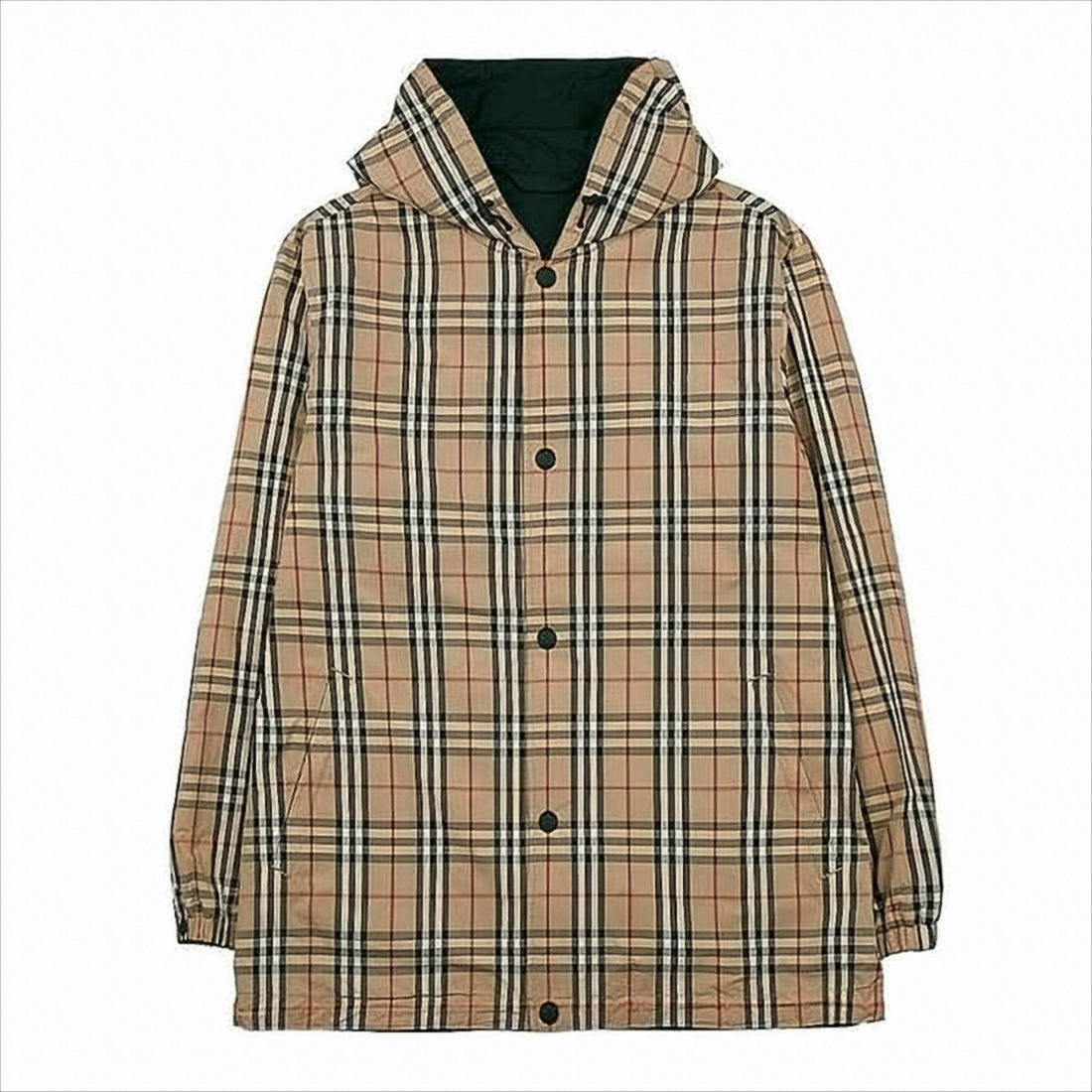 Burberry Hooded Plaid Jacket With Button Closure