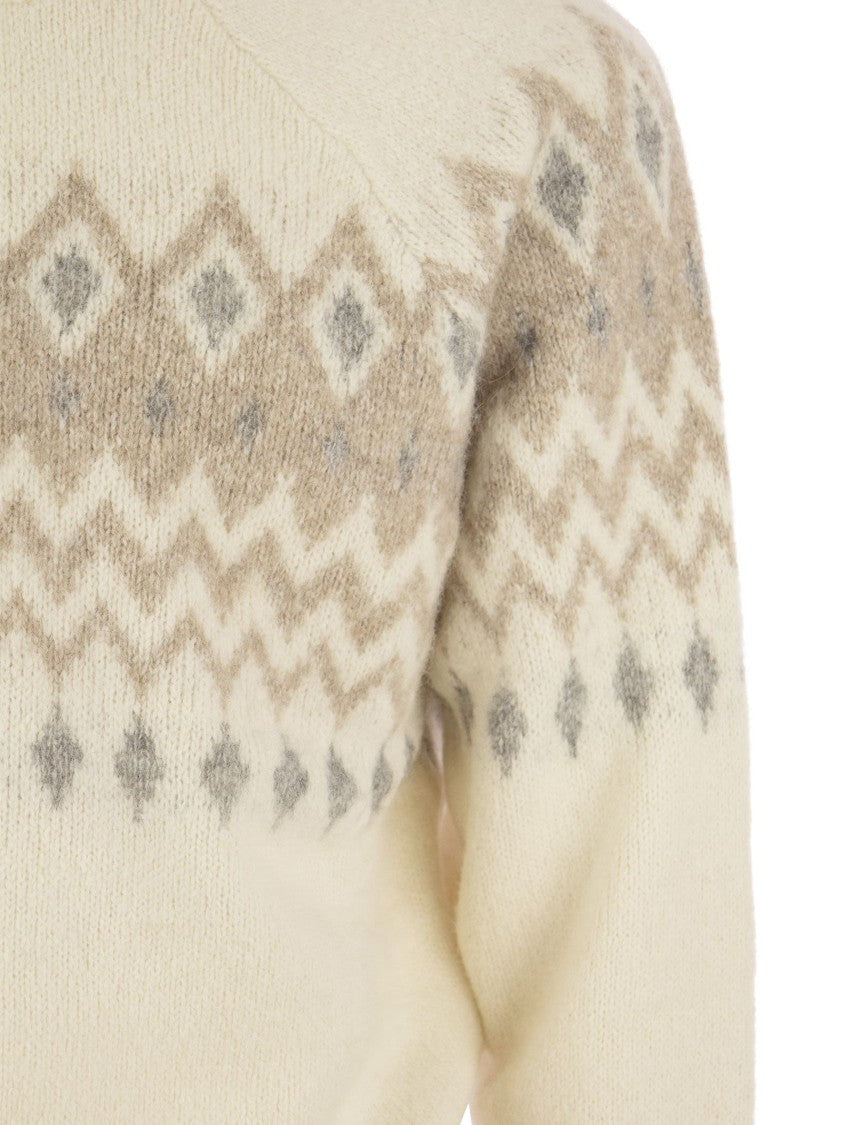 Brunello Cucinelli Icelandic Jacquard Buttoned Sweater In Alpaca, Cotton