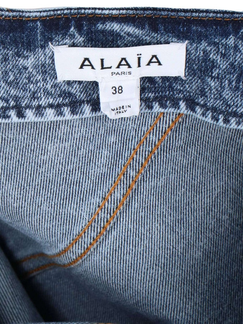 Alaïa Spiral Design Denim Midi Skirt With Hem