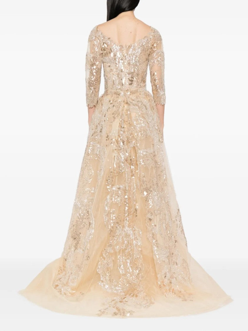 Saiid Kobeisy Embroidered Long Dress With Overskirt