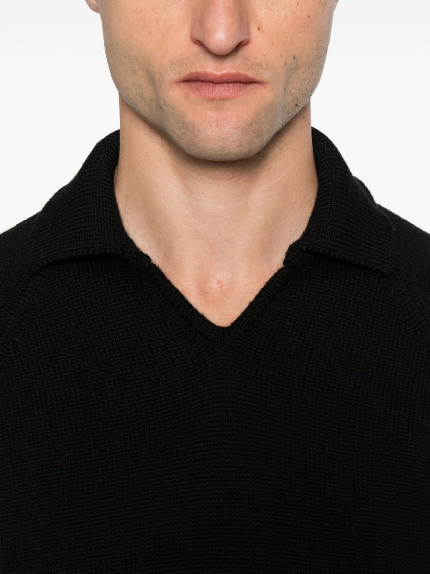 Zanone Textured Knit Black Sweater