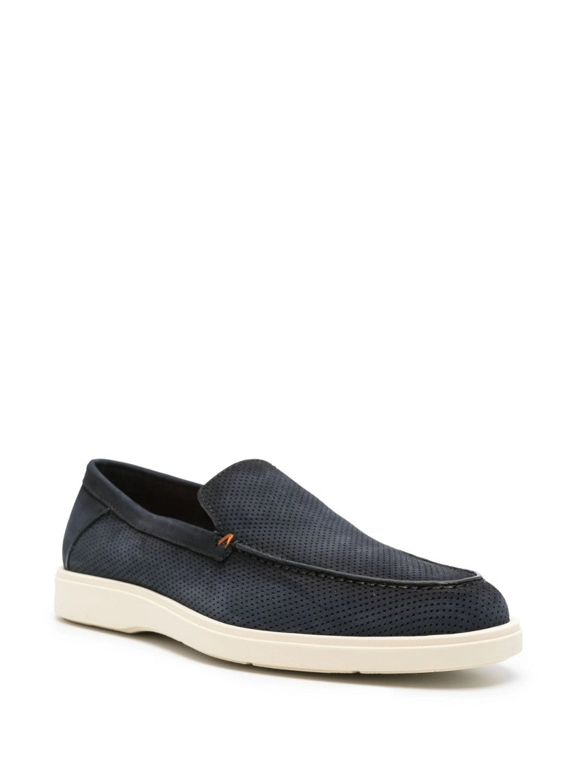 Santoni Textured Cow Leather Loafers With Rubber Sole