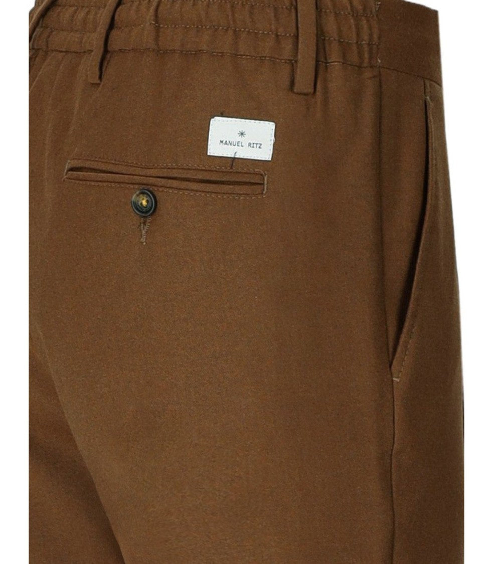 Manuel Ritz Cognac Virgin Wool Trousers With Elasticized Waistband