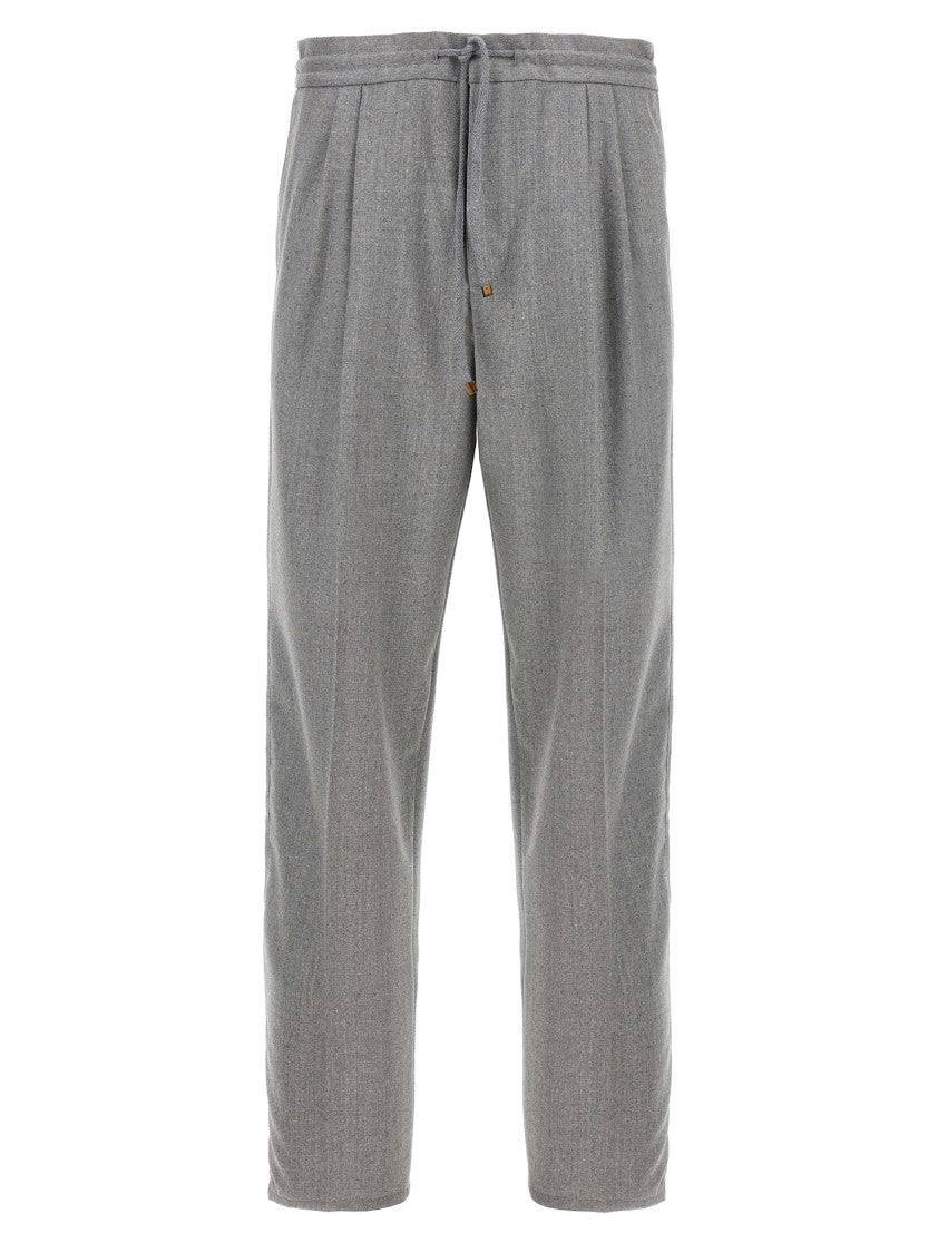 Brunello Cucinelli Wool Front Pleat Pants With Adjustable Waistband
