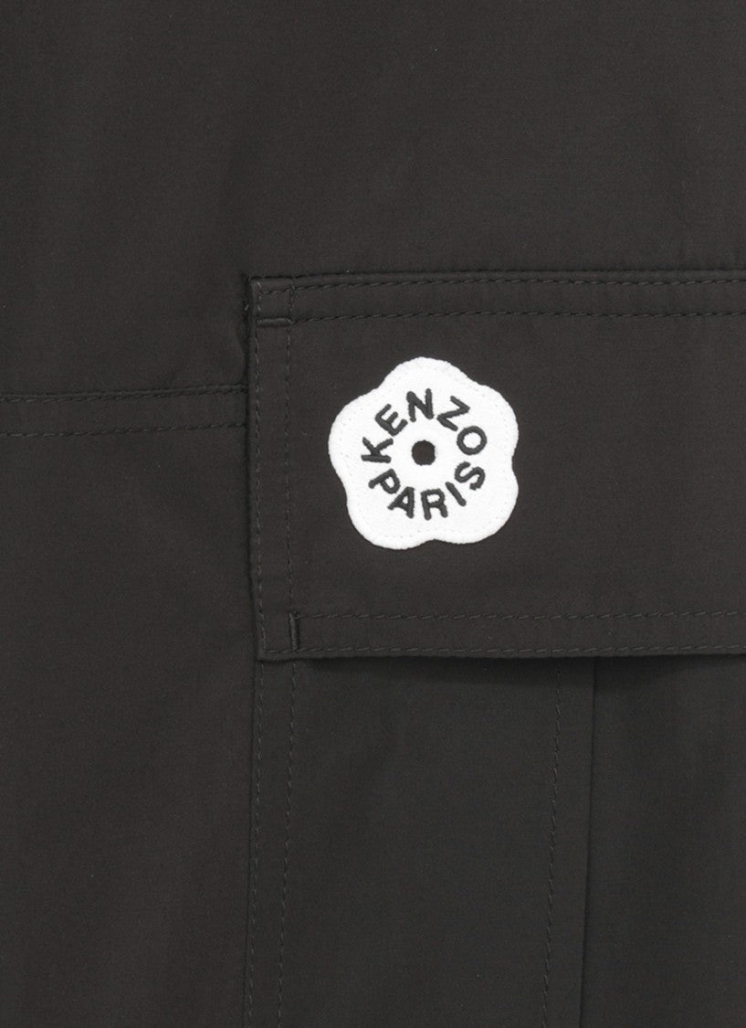 Kenzo Relaxed Fit Black Cotton Blend Pants With Logo Accents