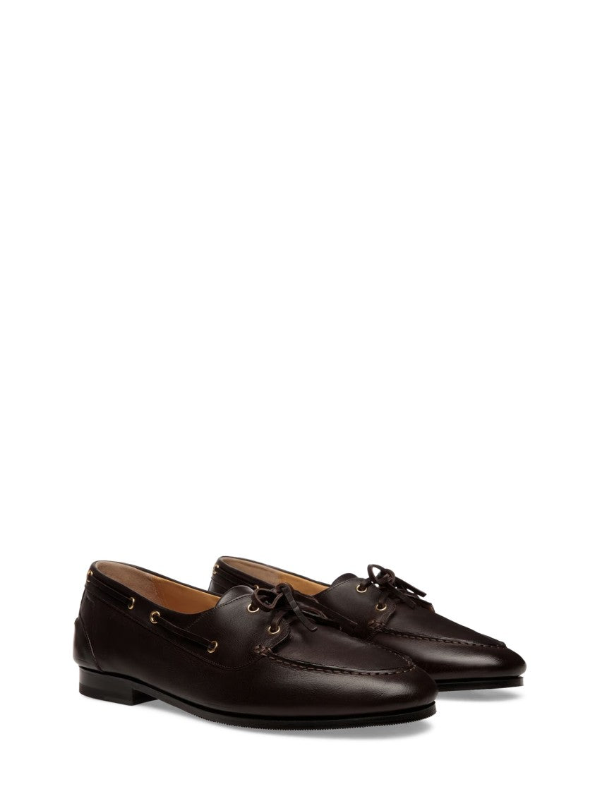Bally Buffalo Leather Moccasin-Style Flat Shoes With Subtle Stitching