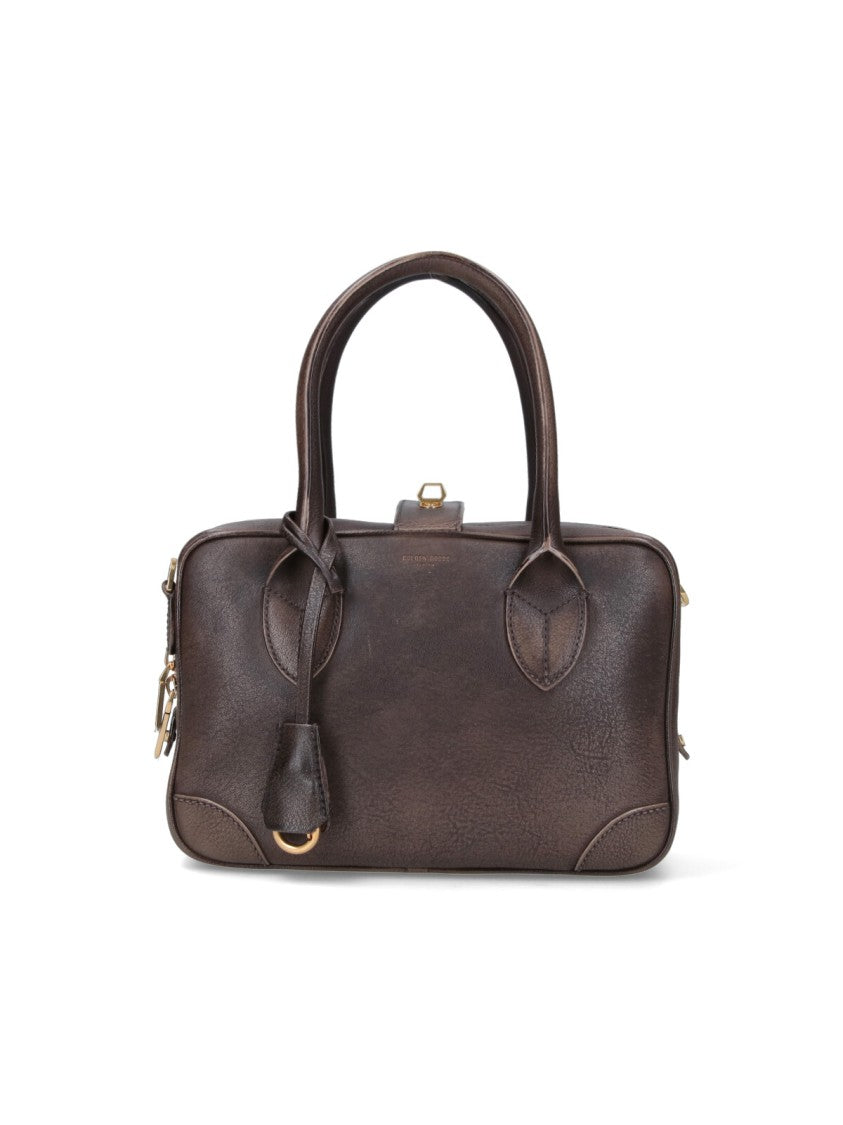 Golden Goose Rectangular Brown Leather Handbag With Gold-Tone Hardware
