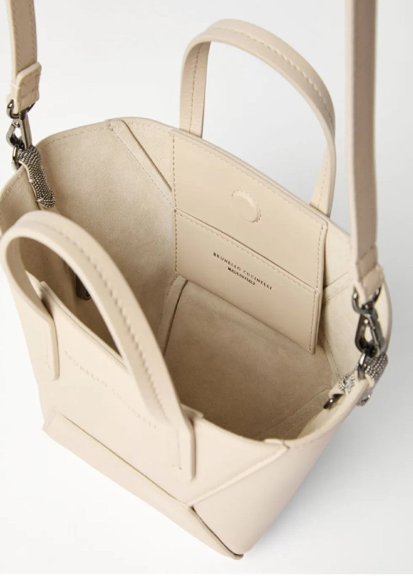 Brunello Cucinelli Structured Geometric Paneling Shoulder Bag With Detachable Strap