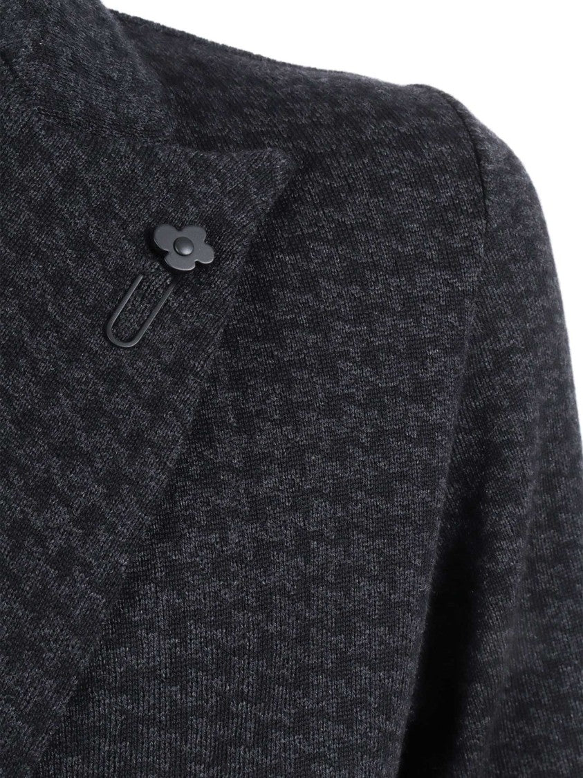 Lardini Double-Breasted Textured Knit Jacket With Houndstooth Pattern