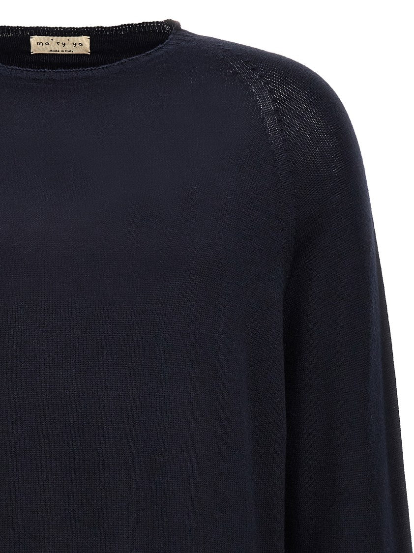 Ma'ry'ya Crew-Neck Knit Sweater In Cashmere-Cotton Blend