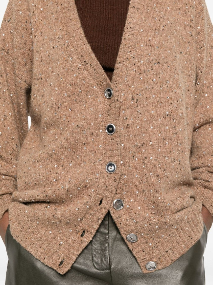 Pinko Camel Wool-Blend Sweater With V-Neckline