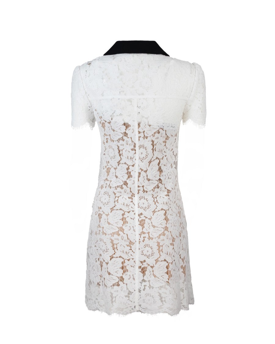 Self-Portrait White Lace Mini Dress With Contrast Collar