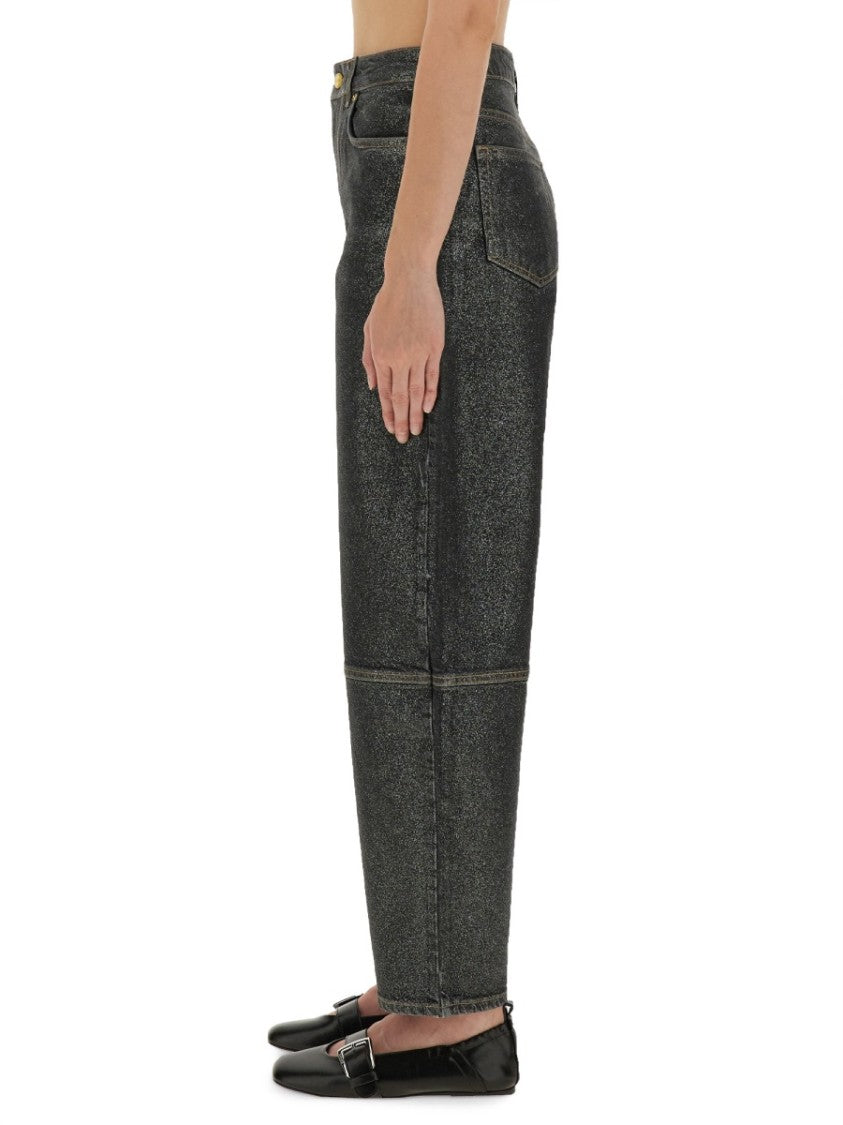 Ganni "Stary" Jeans In Sparkling Foil