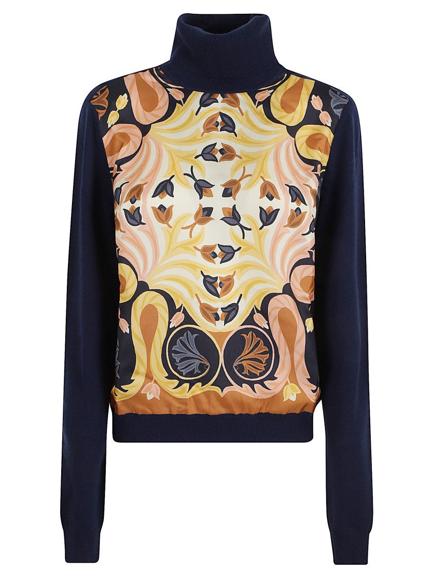 Etro High Neck Wool And Silk Blend Knitwear Top