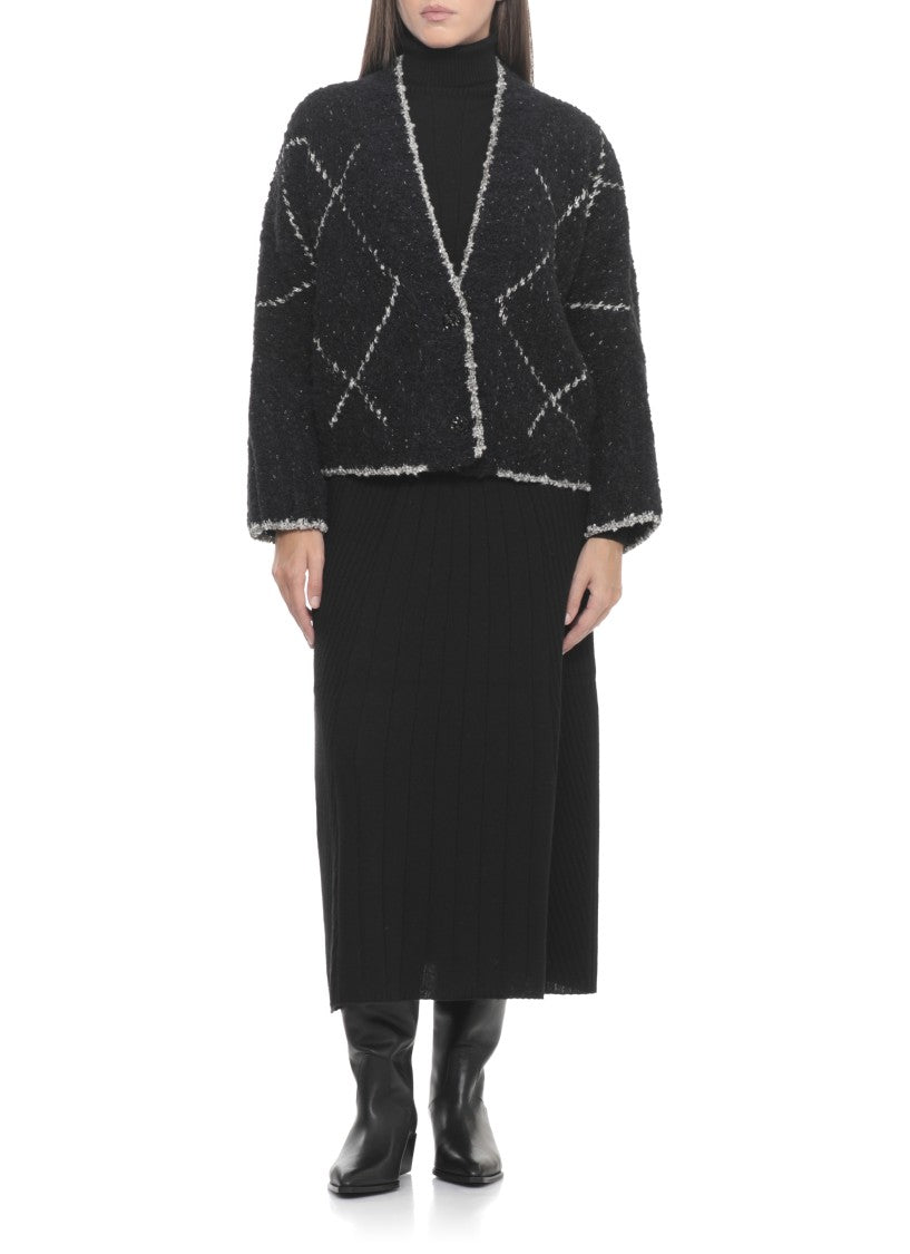 D. Exterior Black Wool And Alpaca Cardigan