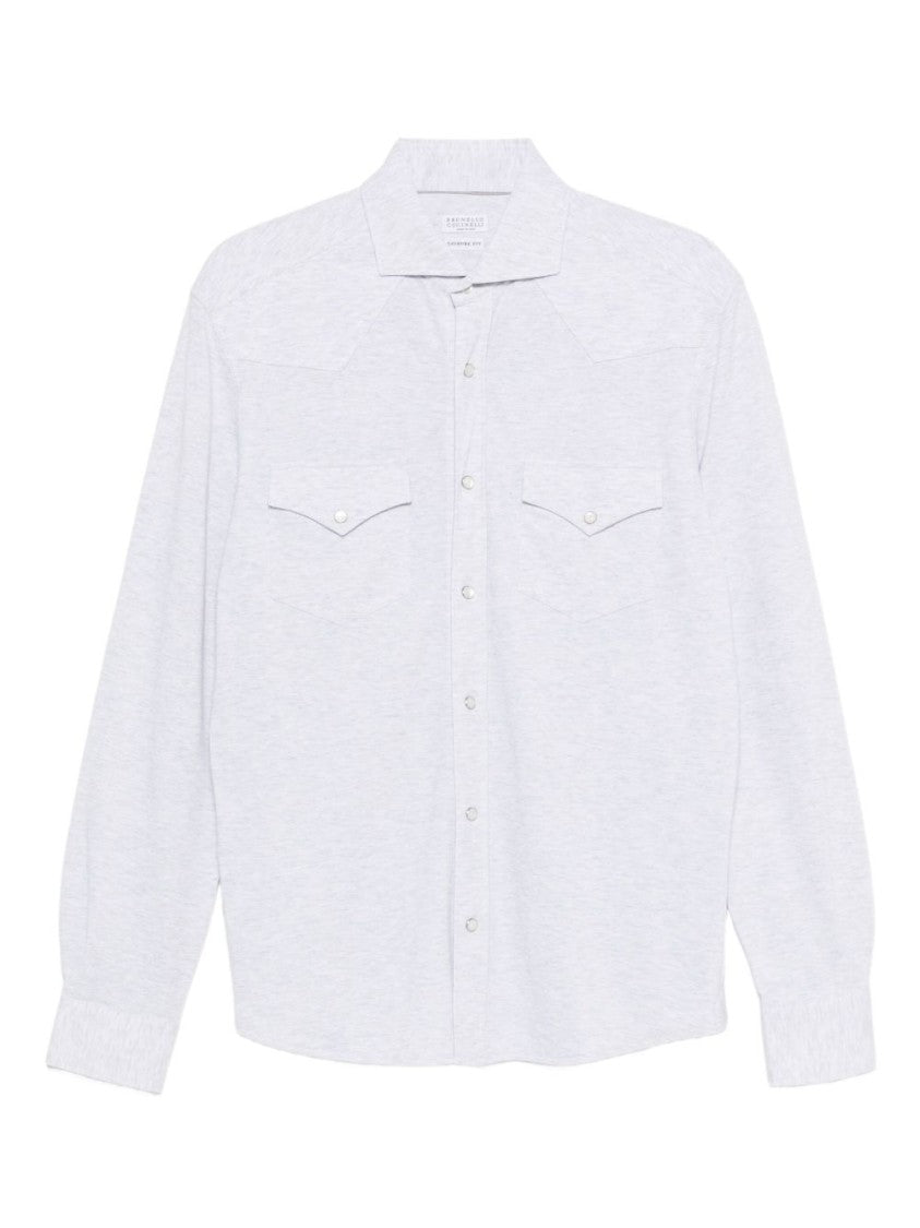 Brunello Cucinelli White Long-Sleeve Shirt With Classic Collar And Button-Down Front