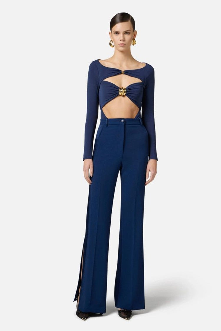 Elisabetta Franchi Cut-Out Viscose Top With Gold Accent