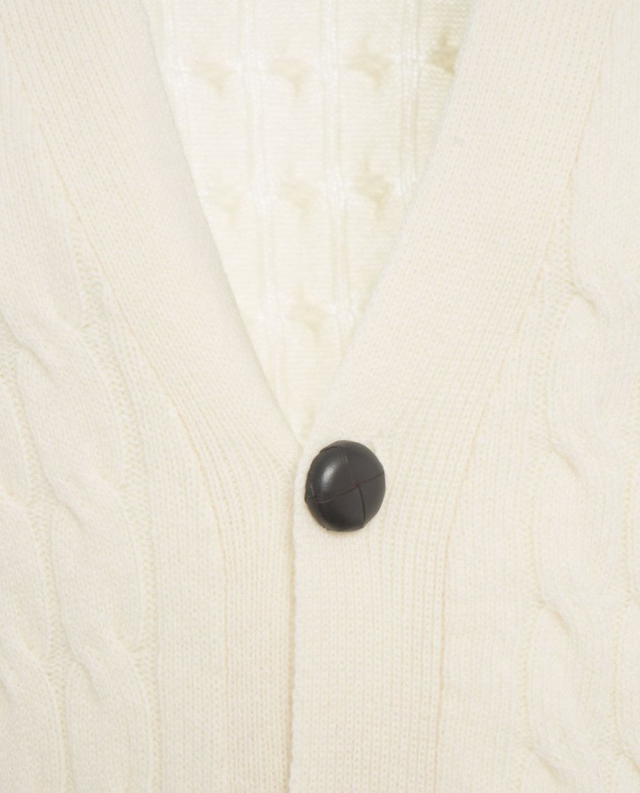 Amaranto Cable Knit Cardigan With Deep V-Neck And Button Closure