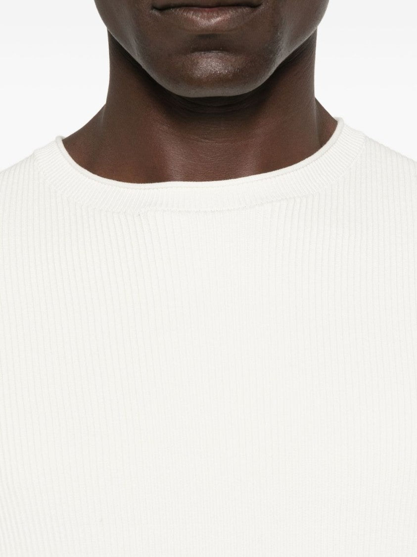 Peuterey Minimalist White Sweater With Ribbed Texture